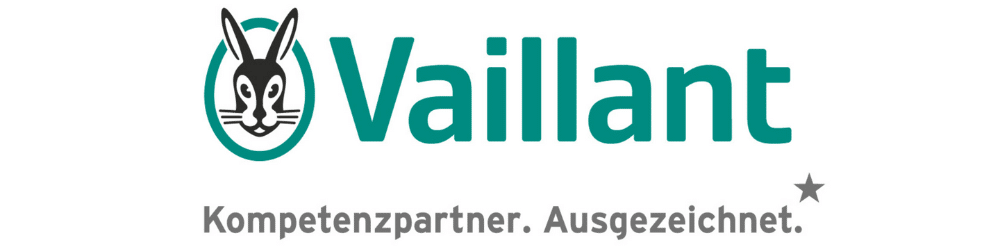 Vaillant Logo mit Slogan: Kompetenzpartner. Ausgezeichnet.